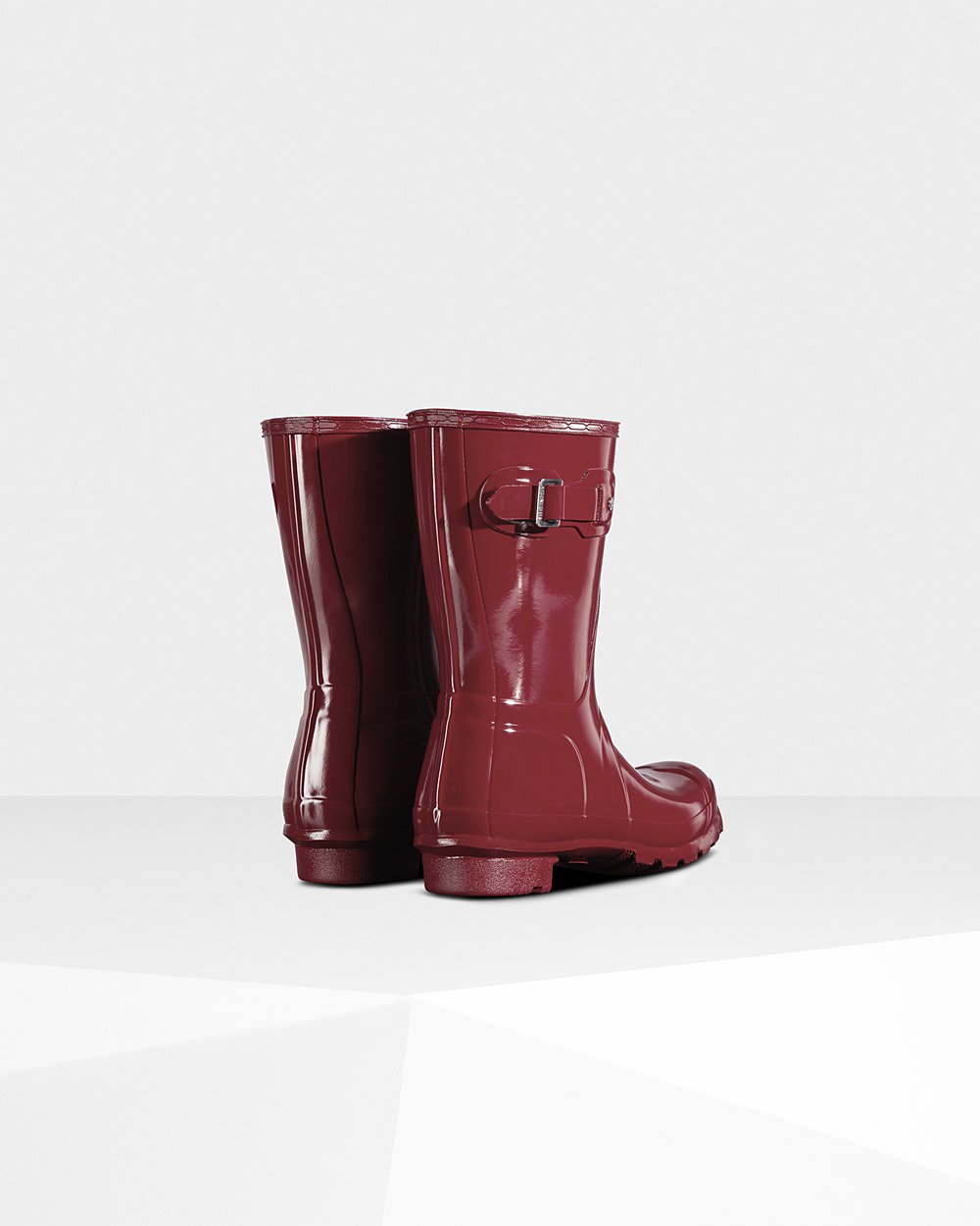 Womens Short Rain Boots - Hunter Original Gloss (49OVMHTSE) - Grey Red